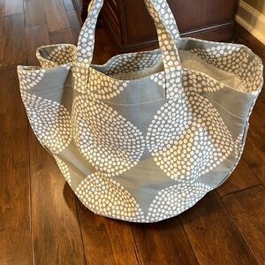 Gray and White round bottom Tote